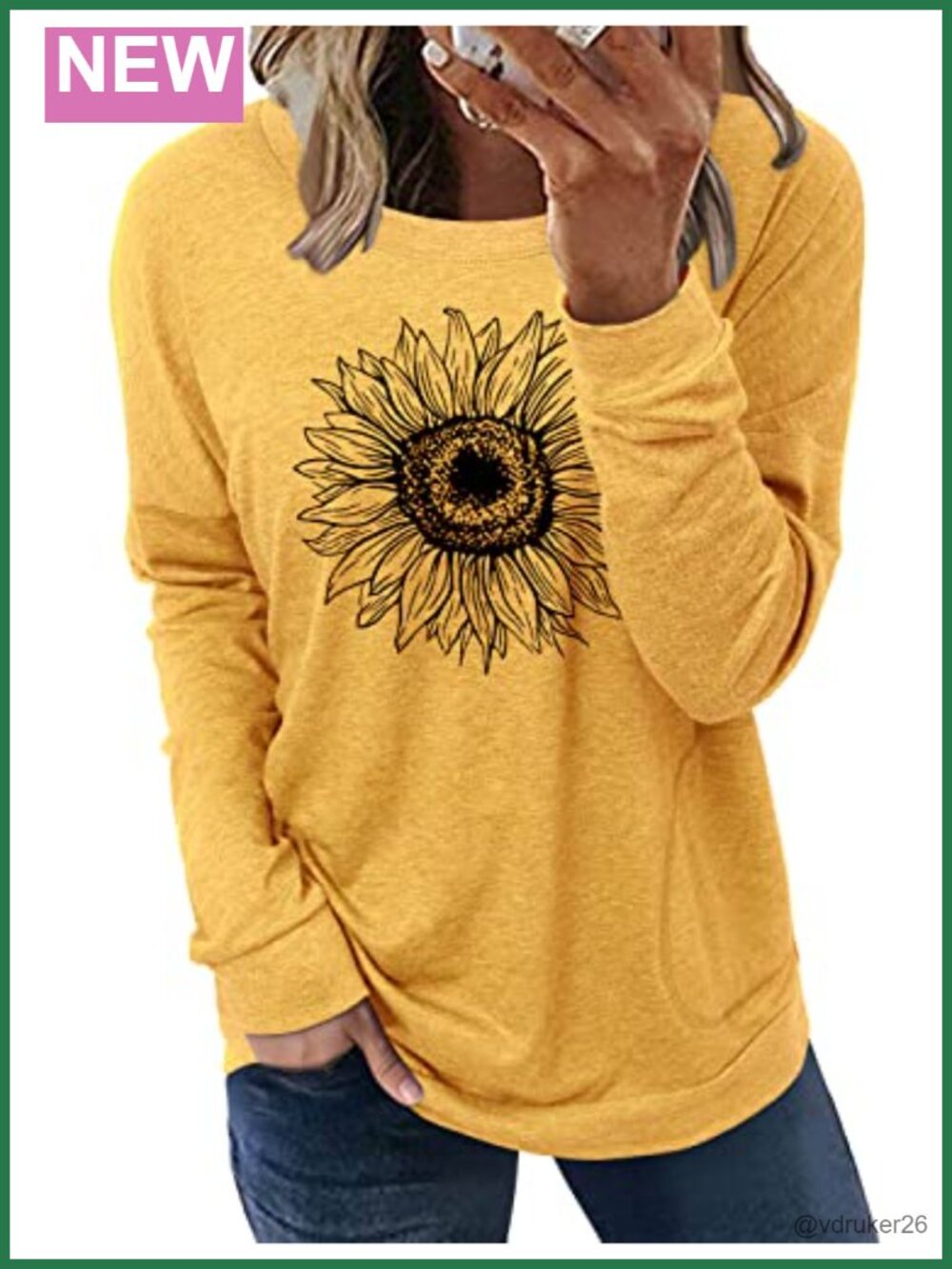 Long Sleeve Tunic Top with Side Pockets Loose Fit Crew Neck Women